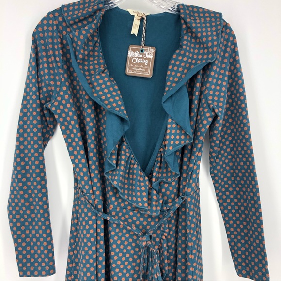 NWT Matilda Jane Reunion Wrap Around Ruffle Dress Size Small 26631D Green Blue - Picture 4 of 8